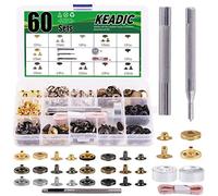 Keadic 60 Pièces Boutons Pression en Métal, avec 4 outils d'installation et 1 mètre ruban, 12.5mm Bouton Pression Cuir de 6 Couleurs, Kit de Boutons-Pression avec Outils pour Vestes, Jeans, Vêtement