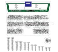 Keadic Assortiment de 1290 petites vis autotaraudeuses M2 x 5/6/8/10 mm, M2,6 x 12/16 mm, mini vis à bois à tête cruciforme plate avec étui en plastique (argent)