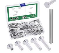 Keadic Assortiment de 151 rivets semi-tubulaires à tête plate M6 en aluminium M6 x 8/16/20/25/30 mm Argenté Pour cuir domestique industrie automobile