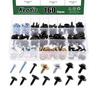 Keadic Assortiment de 160 vis autotaraudeuses en métal de 14 types avec treillis,gaufrette,vis Sems à tête hexagonale,Rondelles de protection de pare-chocs,Compatible avec GM Ford Porsche Toyota
