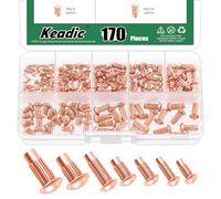 Keadic Assortiment de 170 rivets solides en cuivre M2/M2,5/M3/M4 x 6/8/10 mm pour réparation de bateaux, meubles, électriques et automobiles