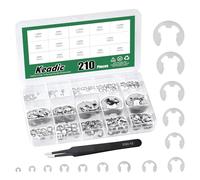 Keadic Assortiment de 211 clips en acier inoxydable 304, 14 tailles, M1.5/M2/M3/M4/M5/M6/M7/M8/M9/M10/M12/M15/M19/M22 Circlip externe