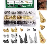 Keadic Assortiment de 360 pointes coniques en alliage de zinc avec clous - 7 mm, 8 mm, 10 mm - Rivets arrière en cuir pour vêtements, chaussures, ceintures et travaux manuels (doré/argenté/gris