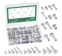 Keadic Assortiment de 390 rivets semi-tubulaires M4 M5 M6 en aluminium à tête plate - 12 tailles - Argenté - Pour le cuir, l'industrie automobile