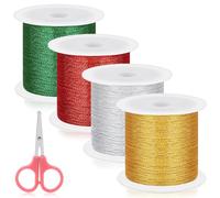 Keadic Assortiment de 5 guirlandes métalliques avec cutter - Cordon extensible non 1 mm - Doré/argenté/rouge/vert - Pour la fabrication de bijoux - 200 m