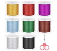 Keadic Assortiment de 9 guirlandes métalliques de 400 m avec cutter, 8 couleurs, 1 mm, non extensible, ruban d'emballage cadeau de 1 mm pour la fabrication de bijoux