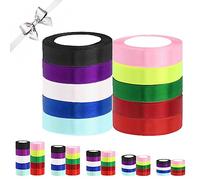 Keadic Assortiment de rubans de satin de couleur unie de 1,6 cm x 22,9 m de long pour emballage cadeau, fabrication de nœuds pour cheveux faits à la main, décoration de fête, loisirs créatifs