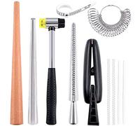 Keadic Ensemble de 9 outils de mesure pour bagues de bijoux, avec pince à bague, marteau en caoutchouc, mandrin, bâton de mesure, modèles de cercles et plus encore, mandrin de bague