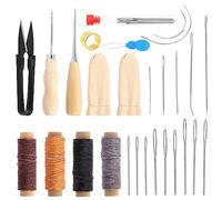 Keadic Kit de couture pour cuir de 20 pièces contenant 4 couleurs de fil ciré, aiguilles à gros chas, kit de réparation de tapisserie d'ameublement pour le travail du cuir
