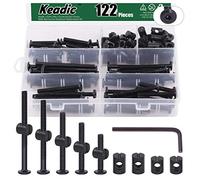 Keadic Kit de remplacement de 122 pièces M6 x 35/45/55/65/75 mm pour lit de bébé, boulons hexagonaux, écrous cylindriques, kit pour meubles, berceaux, 1 clé hexagonale et boîte en plastique gratuite.