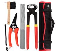 Keadic Kit d'outils de coupe de sabots 5Ps avec rouleau contient 4 râpes en 1 en fer à cheval, une pince de coupe de fer à cheval de 20,3 cm, une cisaille multifonction et une brosse en fer à cheval