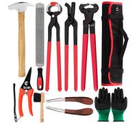 Keadic Kit d'outils pour sabot de maréchal avec rouleau de 10 pièces comprenant une pince coupante en fer à cheval, une râpe 4 en 1, une brosse en fer à cheval, un coupe-sabot, un marteau et des gants