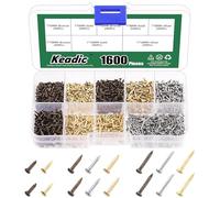 Keadic Kleine Winzige Nägel Sortiment Set de 1600 pièces Winzige Holzschrauben Mini Nägel 1 x 6 mm, 1 x 8 mm 1 x 10 mm Mini finition Nägel für Holz DIY Feste Installation (Or Argent Bronze)