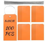 Keadic Lot de 100 étiquettes en plastique étanches avec fil pour inventaire, bagages, orange, 16,5 x 8,9 cm