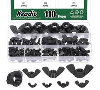 Keadic Lot de 110 écrous à ailettes métriques en nylon M3 M4 M5 M6 M8 M10 M12 Hand Twist Serrage Oreille Papillon Écrous à ailettes pour Home Building Industry (noir)