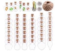 Keadic Lot de 119 mini bocaux en verre transparent de 6 formes comprenant des bouteilles en verre avec bouchons en liège, vis à œillet, ficelle de 30 m pour loisirs créatifs, projets, décoration,