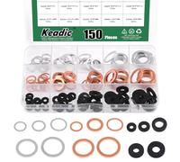 Keadic Lot de 150 rondelles de vidange d'huile métriques, 15 tailles, cuivre, caoutchouc et aluminium, joint plat pour voitures, piste et moto, M10, M12, M14, M16, M18