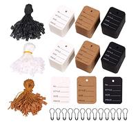 Keadic Lot de 1700 étiquettes de prix pré-imprimées pour vêtements avec cordon de suspension en métal noir, 3 couleurs, attaches à crochets pour vêtements, vente au détail