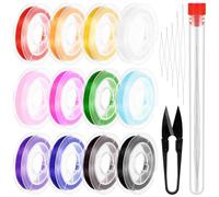 Keadic Lot de 18 cordons élastiques plats 0,8 mm avec étui de rangement pour bijouterie - 12 couleurs - Fil magique extensible pour perles d'argile/cristal/poney