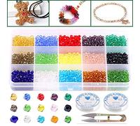 Keadic Lot de 1800 perles en cristal bicône 15 couleurs 4 mm avec 2 cordons élastiques pour projets de perles, bracelets, colliers, boucles d'oreilles et autres bijoux