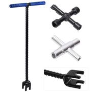 Keadic Lot de 2 clés de compteur d'eau de 40,6 cm comprenant une clé triangulaire carrée à 4 voies et une clé en T en acier pour robinet, robinet, vanne d'armoire et armoire électrique