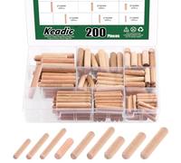 Keadic Lot de 200 chevilles en bois cannelées de 9 tailles M6 M8 M10 extrémités biseautées droites rainurées pour meubles, portes, projets d'artisanat