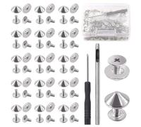 Keadic Lot de 202 pointes coniques et clous avec outils d'installation - Argenté - Hauteur : 4,7 mm - 10 x 4,7 mm - Pointes en métal - Pour chaussures, ceintures, sacs, sacs à main, colliers, loisirs