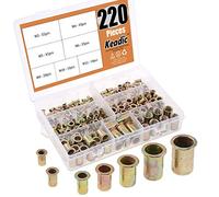 Keadic Lot de 220 écrous à rivets métriques en acier au carbone plaqué zinc à tête plate filetée 7 tailles : M3 M4 M5 M6 M8 M10 M12