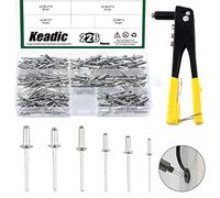 Keadic Lot de 226 rivets aveugles robustes en aluminium avec 6 tailles assorties de rivets aveugles M2.4 M3.2 M4 M4.8 argentés et pistolet à rivet manuel pour meubles, automobile, travail du métal