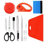 Keadic Lot de 23 outils de lissage de papier peint pour fenêtre de voiture - Contient un mètre ruban, un couteau à sculpter, un couteau artistique, des ciseaux, des raclettes en feutre, un vinyle pour