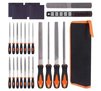 Keadic Lot de 24 limes à main en acier au carbone et aiguilles, avec papier abrasif, râpe à bois à 4 voies et brosse métallique, grande lime de précision plate, pour façonner le métal, le bois