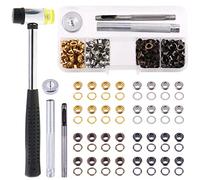 Keadic Lot de 242 œillets en métal épais de 4 mm avec marteau en caoutchouc et perforateur, 4 couleurs, pour rideaux, vêtements, cuir, fixations à faire soi-même (laiton, argenté, doré, noir)