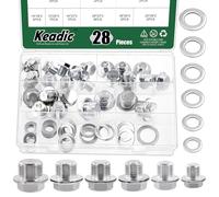 Keadic Lot de 28 bouchons de vidange d'huile avec rondelle en aluminium, assortiment de bouchons de vidange d'huile, 6 tailles de bouchon de vidange d'huile, kit d'écrou de vidange pour la plupart des