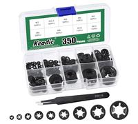 Keadic Lot de 350 rondelles à dents intérieures M2 M2.5 M3 M4 M5 M6 M8 M10 M12 en acier noir finition oxyde Push sur disque Star Lock avec clips de fixation pour voiture