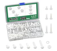 Keadic Lot de 360 vis à tête ronde, en nylon et plastique blanc M5, en nylon et plastique, boulons et écrous pour le montage