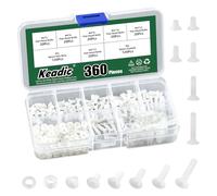 Keadic Lot de 360 vis M3 en nylon blanc à tête plate pour machine à tête plate en nylon, vis métriques, écrous de lave-linge, vis métriques, countersunk, ensemble d'assortiment de boulons à tête ronde
