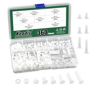 Keadic Lot de 360 vis M5 en nylon blanc à tête plate pour machine à tête plate, kit d'écrous métriques, compte-gouttes, vis à tête ronde, pour machine