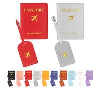 Keadic Lot de 4 housses de passeport et étiquettes à bagages, pour lune de miel Mr et Mrs de voyage, porte-carte et porte-passeport pour mariage, fiançailles, fête prénuptiale (gris et rouge)