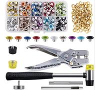Keadic Lot de 406 œillets de fixation avec œillets métalliques de 1,9 cm, 11 couleurs, pince à œillets, perforatrice et marteau avec étui de rangement en plastique, parfait pour le cuir, les
