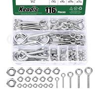 Keadic Lot de 58 boulons à œil de 6 tailles avec assortiment d'écrous M5 M6 M8 M10 en acier inoxydable de qualité marine - Anneaux de levage filetés pour suspendre des rideaux, cordes à linge,