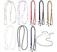Keadic Lot de 8 cordons à lunettes colorés - Support de lunettes réglable antidérapant - Chaînes de sport - Cordon pour lunettes de soleil - Porte-lunettes autour du cou - Pour hommes et femmes, Noir