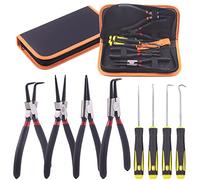 Keadic Lot de 8 pinces à anneau de 17,8 cm avec crochet - Comprend un clip droit/courbé/mâchoire/pointes en C et un crochet de retrait de précision, circlip interne et externe pour joint d'huile