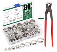 Keadic Lot de 80 colliers de serrage en acier inoxydable 304 6-23,5 mm avec pince d'oreille pour fixer les tuyaux et l'utilisation automobile