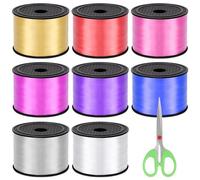Keadic Lot de 9 Rouleaux de Ruban à Friser Assortiment de 8 Couleurs avec Découpoir, 731 m de Rubans pour Ballons, Emballage Cadeau, Ruban Ondulé Brillant pour Anniversaire, Mariage, Décoration de