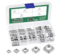 Keadic Lot de 90 écrous carrés en acier inoxydable 304, M3 x millimètre, M4 x 7 x 2, M5 x 8 x 3, M6 x 10 x 3, M8 x 13 x 4, filetage grossier pour meubles, appareils