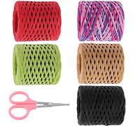 Keadic Ruban en papier raphia naturel pour emballage cadeau, Noël, festival, fête, artisanat, décoration (bleu marine et rose rouge) - 200 m