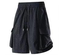 keadiseu Short Nylon Noir Jambe Droite Léger Été Décontracté
