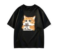 keadiseu T-Shirt Ample, Chat Orange dodu avec téléphone - Noir L