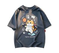 keadiseu T-Shirt Ample Coton, Chat Roux Rond Balance Pas Gros - Gris - XXL