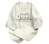 keadiseu T-Shirt Ample imprimé Chat Curieux Pattes et Lettres - Avoine - XL